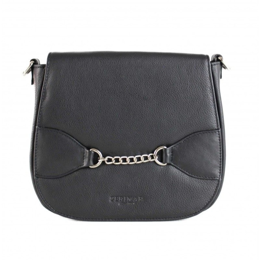 Mujer Zerimar Bolsos | Bolso Bandolera De Piel Detalle Cadena 24X5X21 Cm Negro