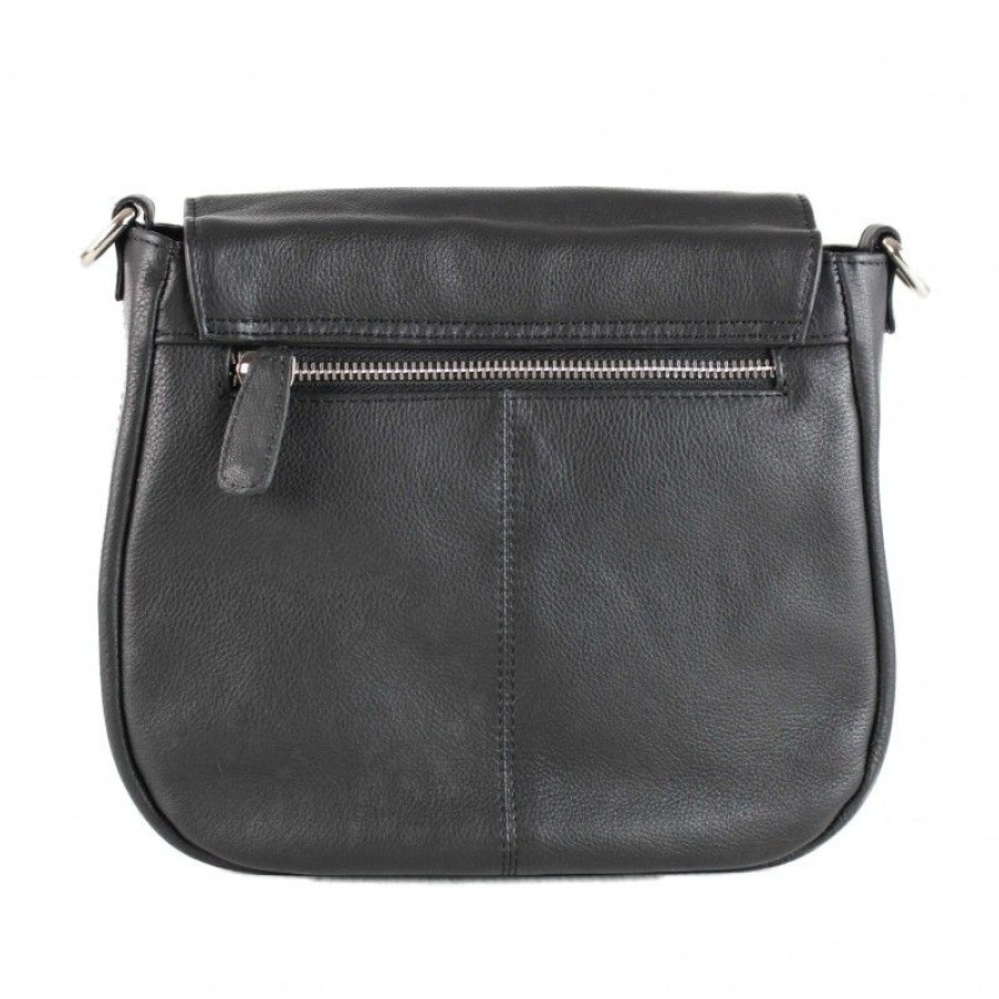 Mujer Zerimar Bolsos | Bolso Bandolera De Piel Detalle Cadena 24X5X21 Cm Negro