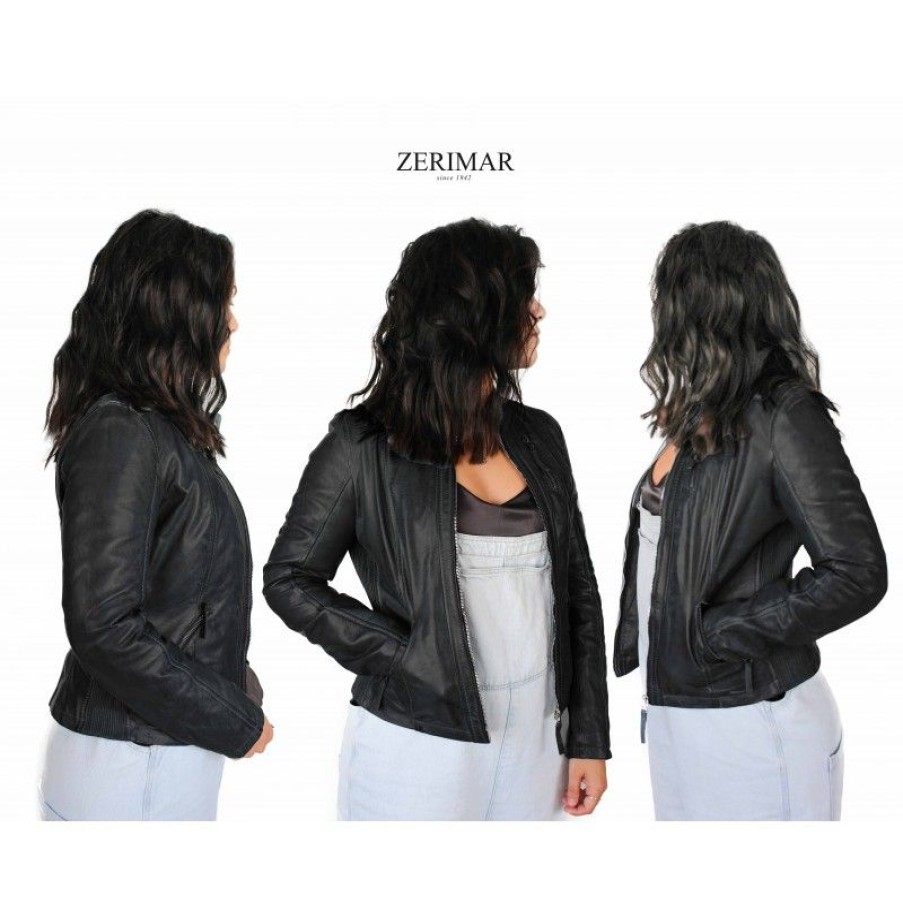 Mujer Zerimar Chaquetas De Cuero | Chaqueta De Piel Con Laterales Elasticos Modelo Ocho