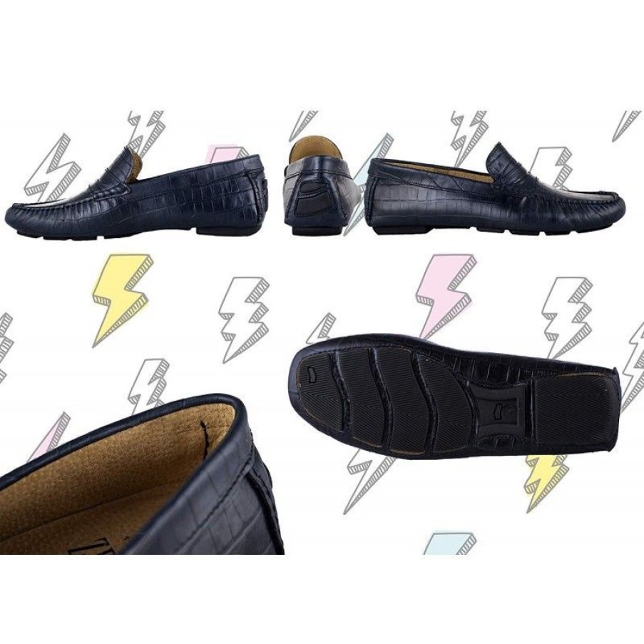 Hombre Zerimar Casual | Mocasines De Piel Para Hombre Con Antifaz Grabado Coco Azul_Marino