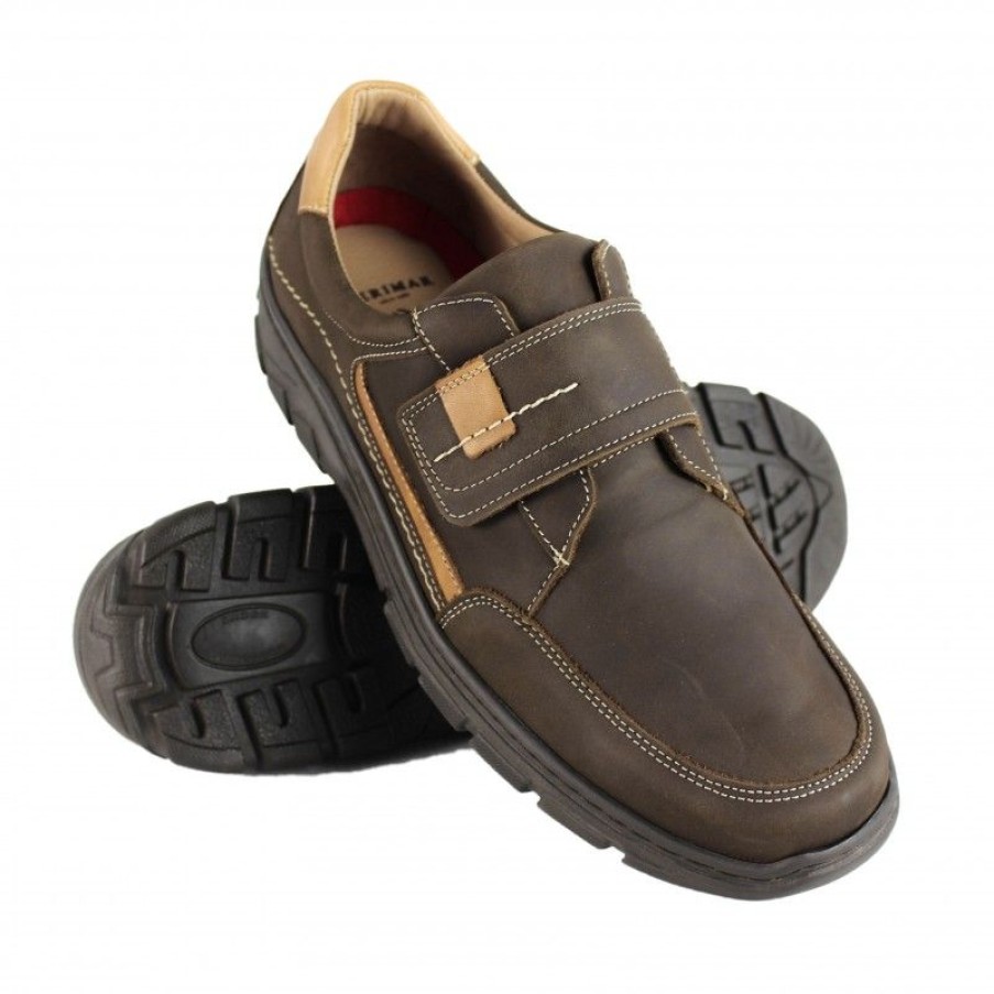 Hombre Zerimar Casual | Zapato De Cuero Con Cierre De Velcro Modelo Bico Marron_Beige