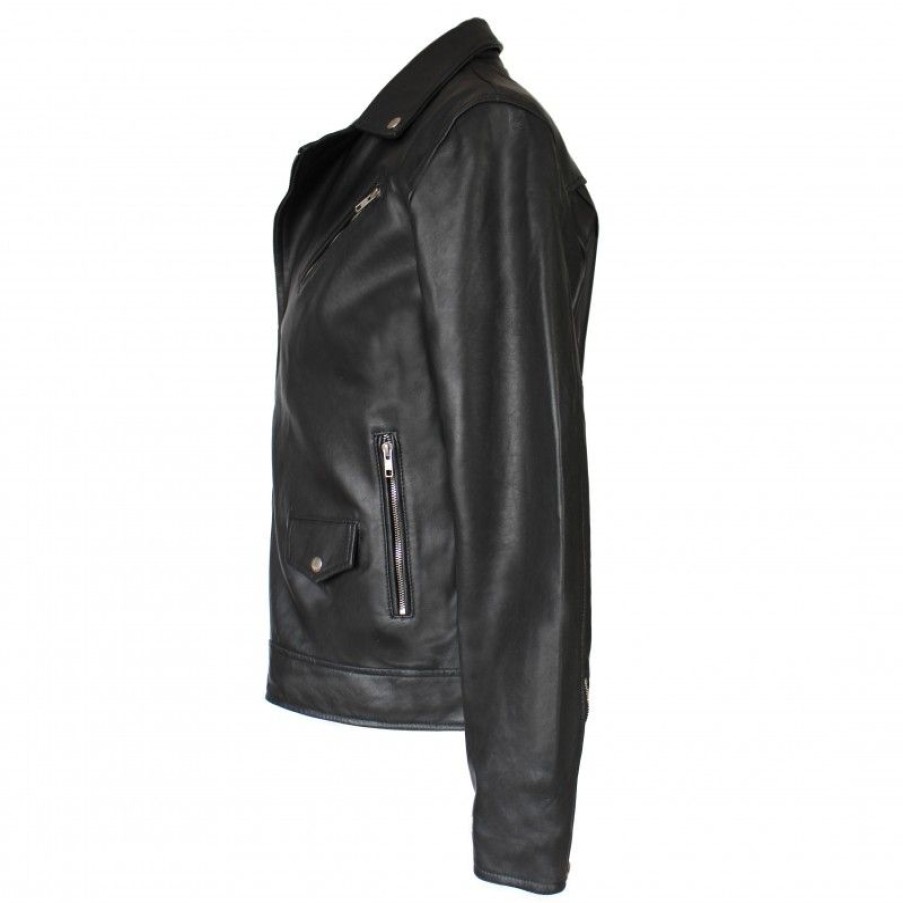 Hombre Zerimar Chaquetas De Cuero | Chaqueta Heavy De Piel Con Cremallera Taumo Negro