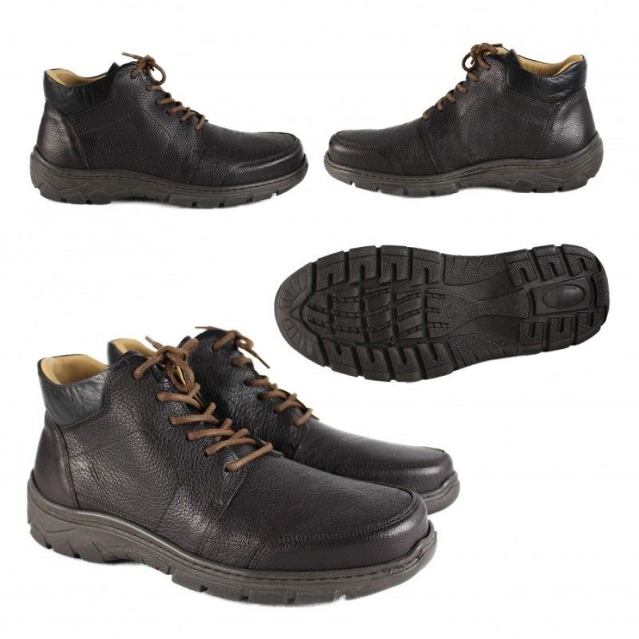 Hombre Zerimar Casual | Botin De Cuero Con Cordones Modelo Sr Marron