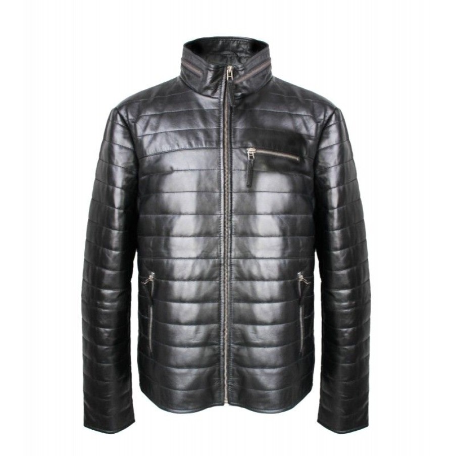 Hombre Zerimar Chaquetas De Cuero | Chaqueta De Cuero Con Cremallera Modelo Formi Negro