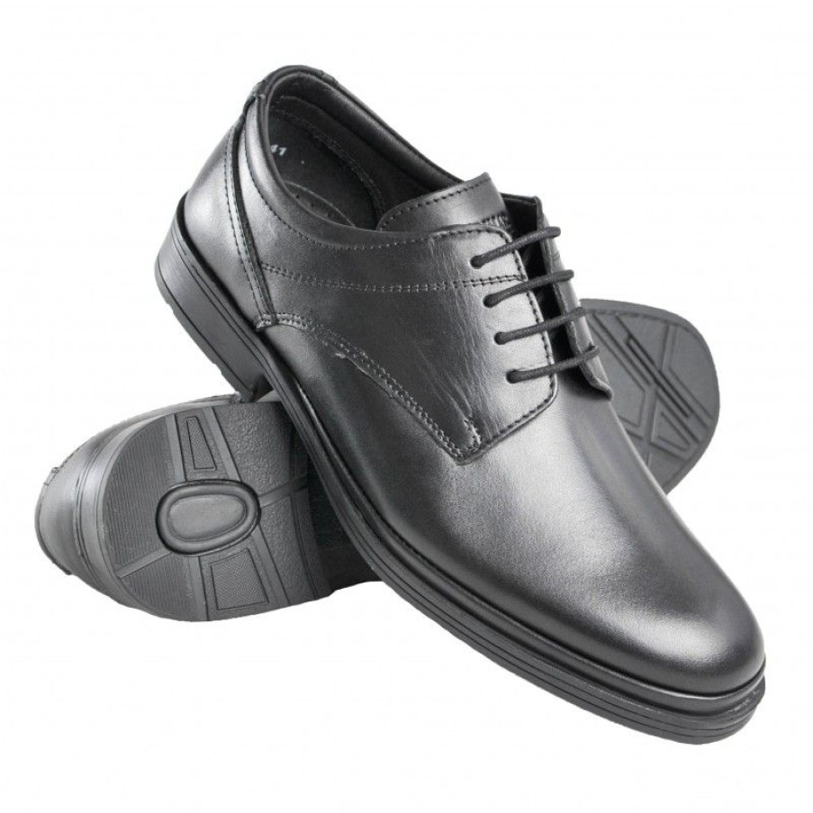 Hombre Zerimar Casual | Zapatos De Piel Con Cordones Modelo Borneos Negro