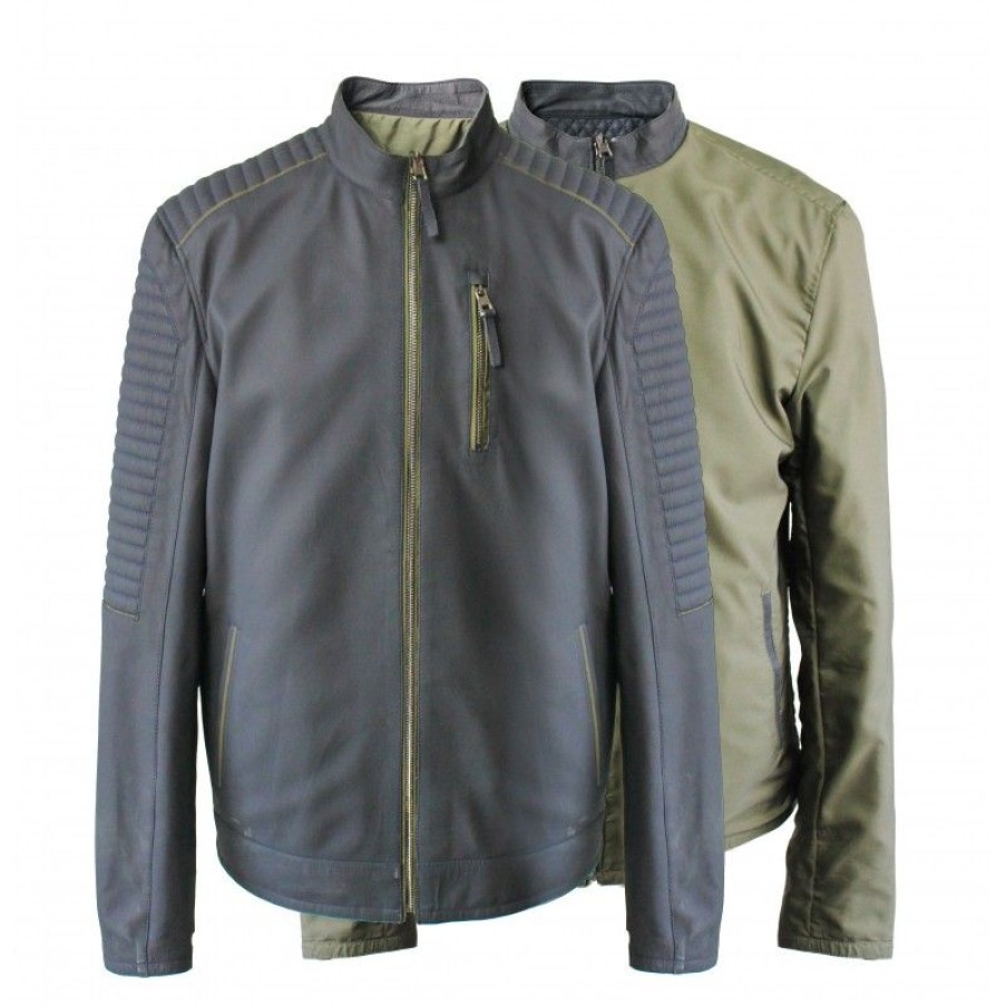 Hombre Zerimar Chaquetas De Cuero | Chaqueta De Cuero Reversible Bicolor Bluegreen