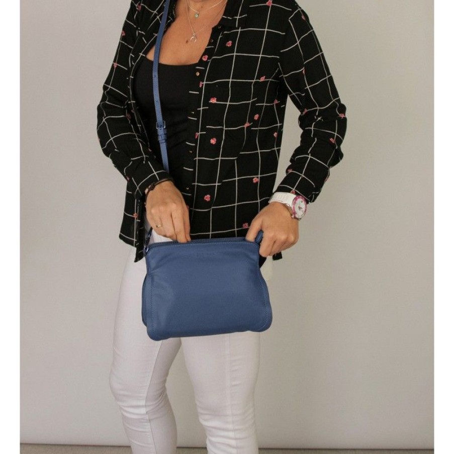 Mujer Zerimar Bolsos | Mini Bolso Bandolera Hecho De Piel Natural Azul