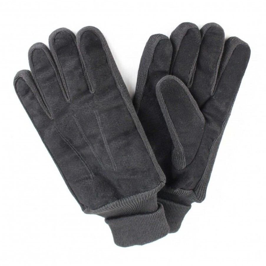 Hombre Zerimar Guantes | Guantes De Piel Combinados Modelo Flufy Negro