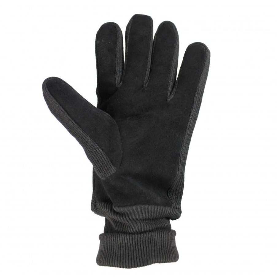 Hombre Zerimar Guantes | Guantes De Piel Combinados Modelo Flufy Negro