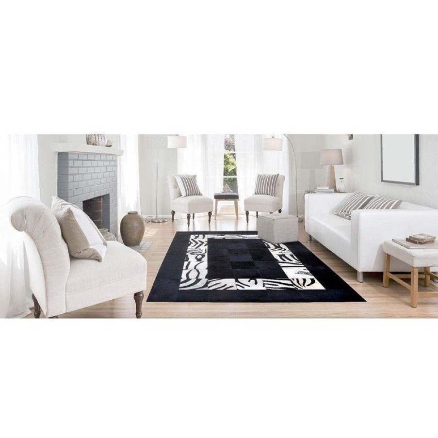 Decoracion Zerimar Alfombras Patchwork | Alfombra Patchwork Piel De Toro 240X300 Cm Negro_Blanco