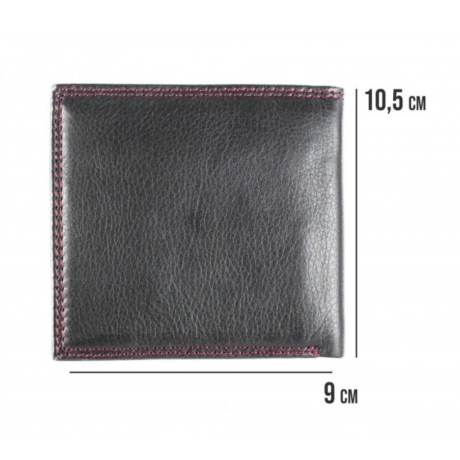 Hombre Zerimar Carteras | Cartera De Piel Multiespacio Negro Burdeos 10,5X9 Cm