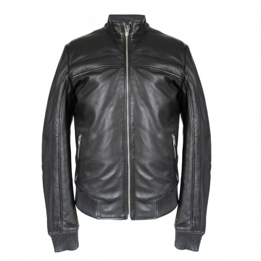 Hombre Zerimar Chaquetas De Cuero | Chaqueta De Piel Estilo Bomber Modelo Antipo Negro