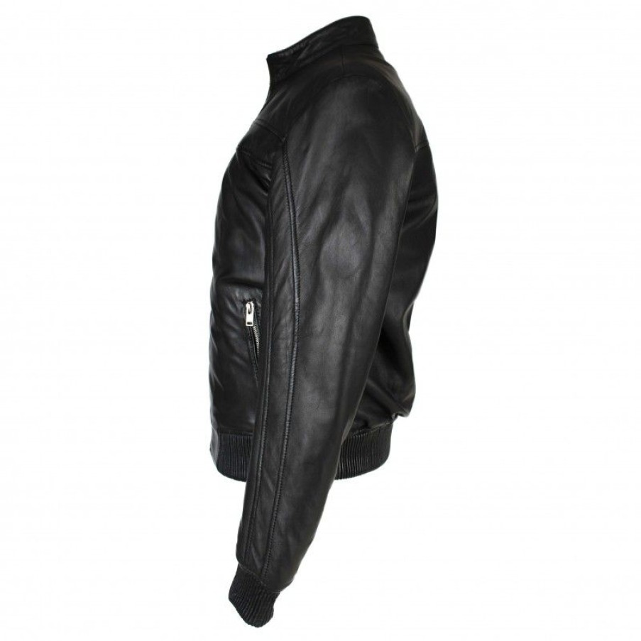 Hombre Zerimar Chaquetas De Cuero | Chaqueta De Piel Estilo Bomber Modelo Antipo Negro