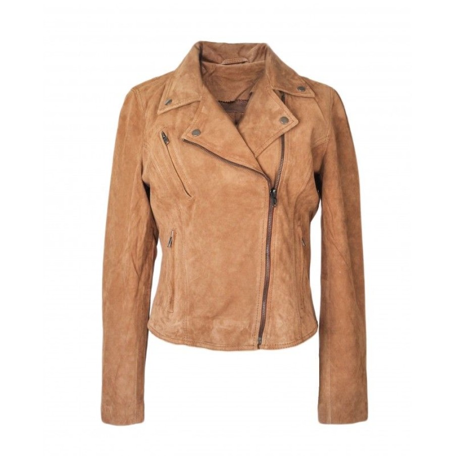 Mujer Zerimar Chaquetas De Cuero | Chaqueta De Ante Tipo Perfecto Modelo Canela Camel