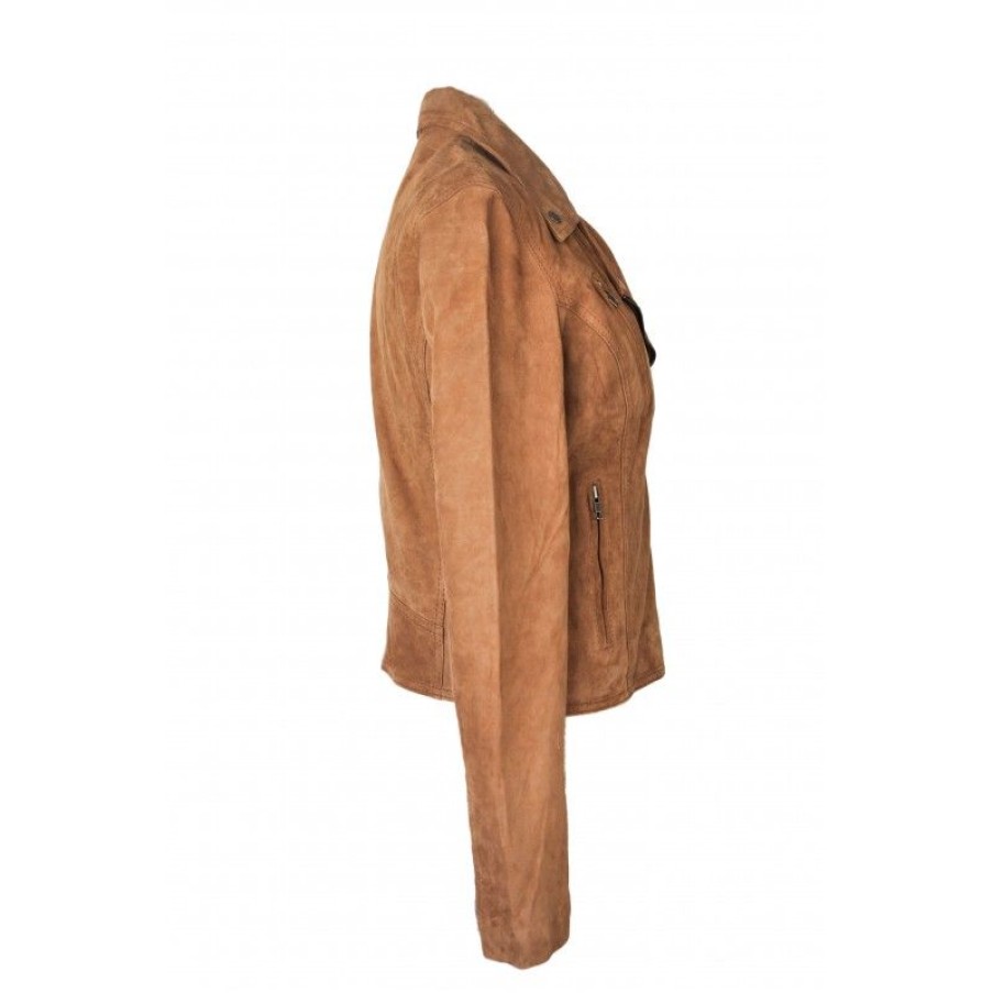 Mujer Zerimar Chaquetas De Cuero | Chaqueta De Ante Tipo Perfecto Modelo Canela Camel