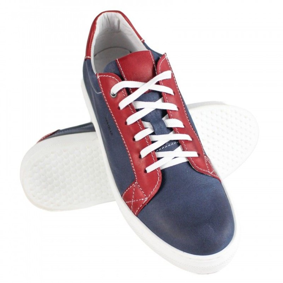 Hombre Zerimar Casual | Sneakers De Piel Con Cordones Modelo Blau