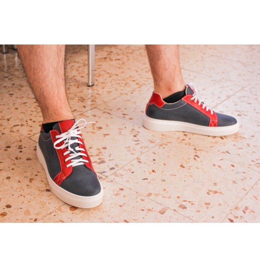 Hombre Zerimar Casual | Sneakers De Piel Con Cordones Modelo Blau