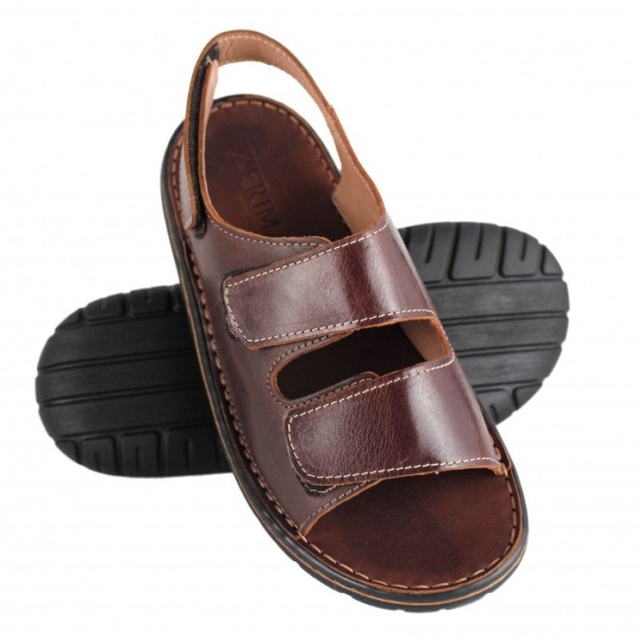 Hombre Zerimar Sandalias En Cuero | Sandalia De Piel Ajustable Con Velcro Modelo Jukono