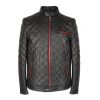 Hombre Zerimar Chaquetas De Cuero | Chaqueta De Piel Acolchada Con Detalle Rojo Negro