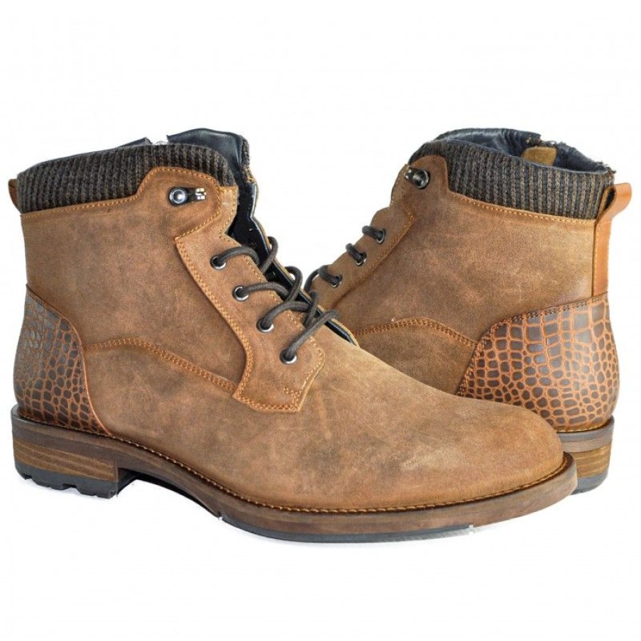 Hombre Zerimar Botas | Botas Combi De Piel Con Cierre De Cremallera Cognac