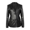 Mujer Zerimar Chaquetas De Cuero | Blazer De Piel Abotonada Estilo Elegante Negro