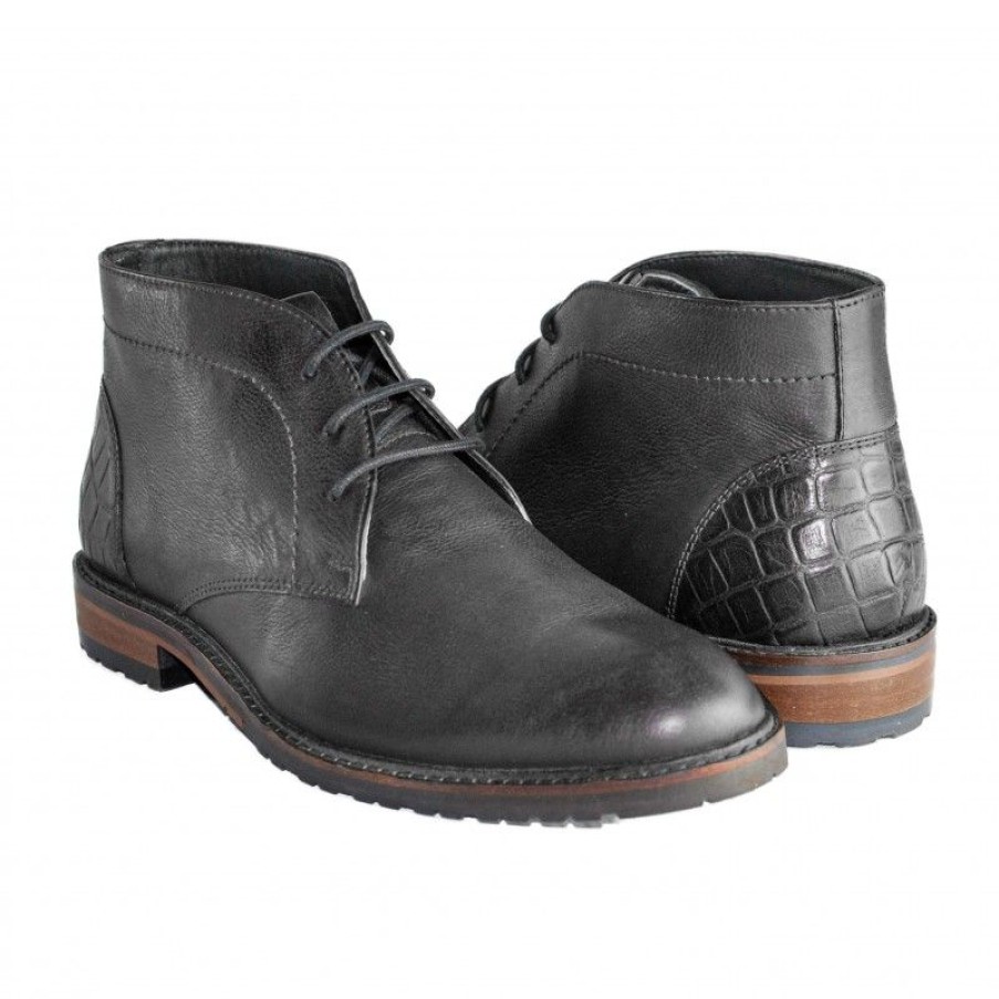 Hombre Zerimar Botas | Botines De Piel Con Cordones Y Talon Grabado