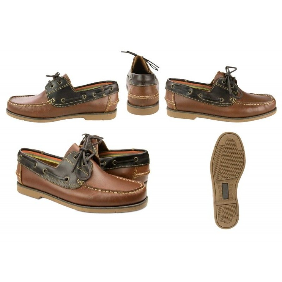 Hombre Zerimar Casual | Nauticos De Piel Ligeros Con Cordones Modelo Bico Marron