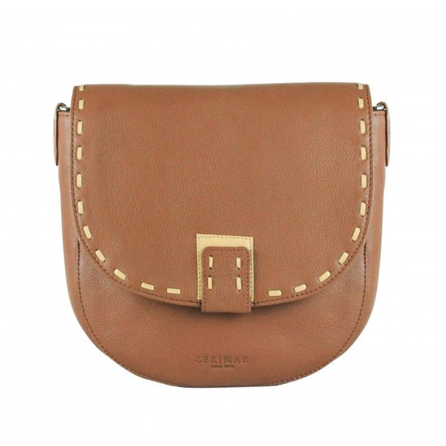 Mujer Zerimar Bolsos | Bolso De Piel Detalle Beige Con Doble Asa 23X6X23 Cm