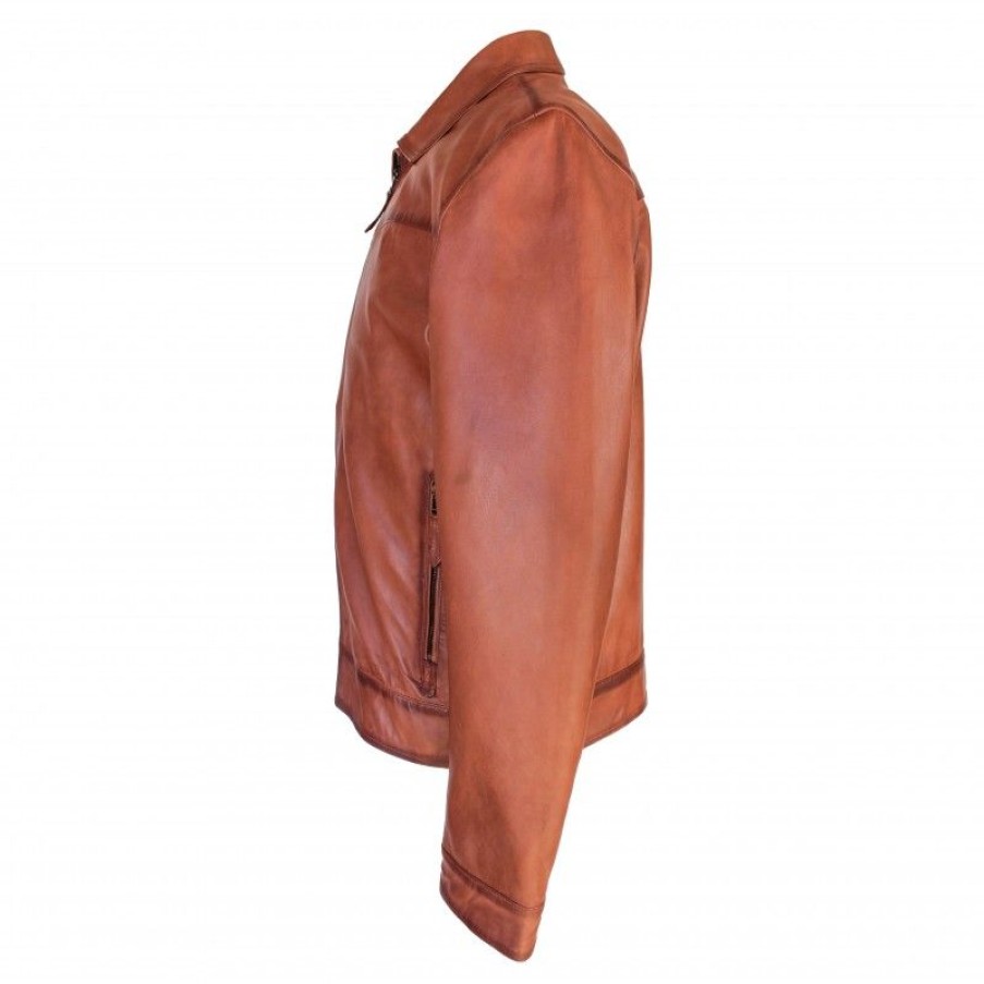 Hombre Zerimar Chaquetas De Cuero | Chaqueta De Piel Con Cuello Clasico Modelo Save