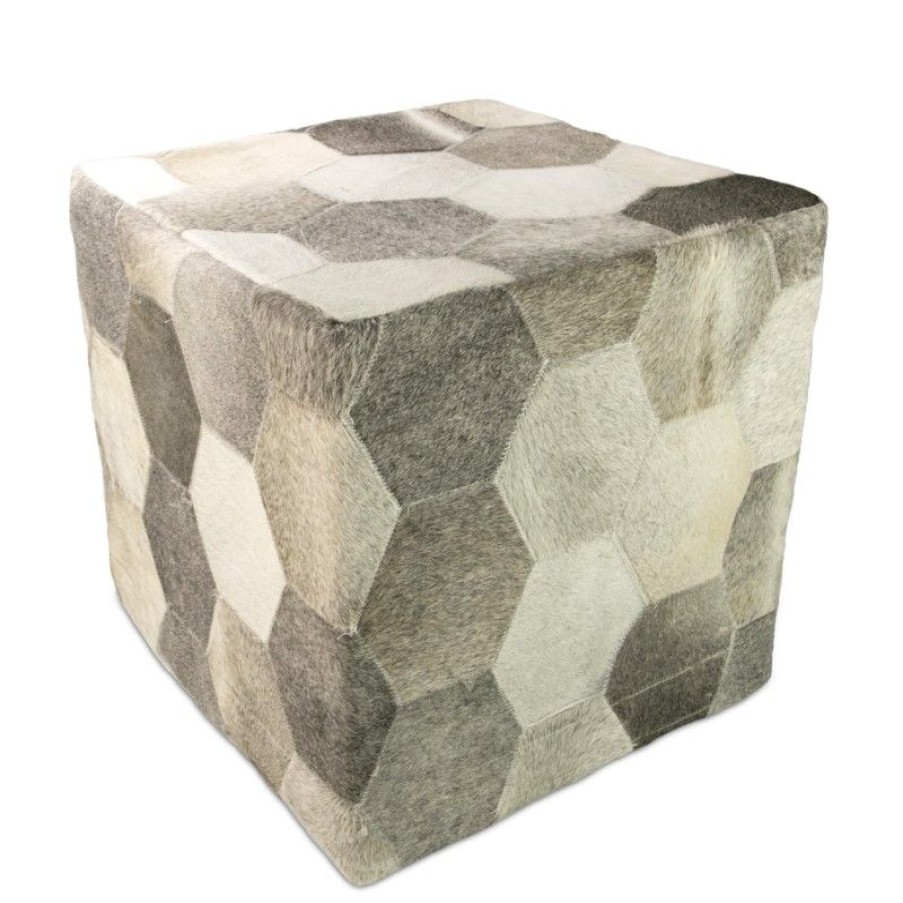 Decoracion Zerimar | Taburete Puff Tapizado Con Piel Natural De Vaca 45X45X45 Cm Gris