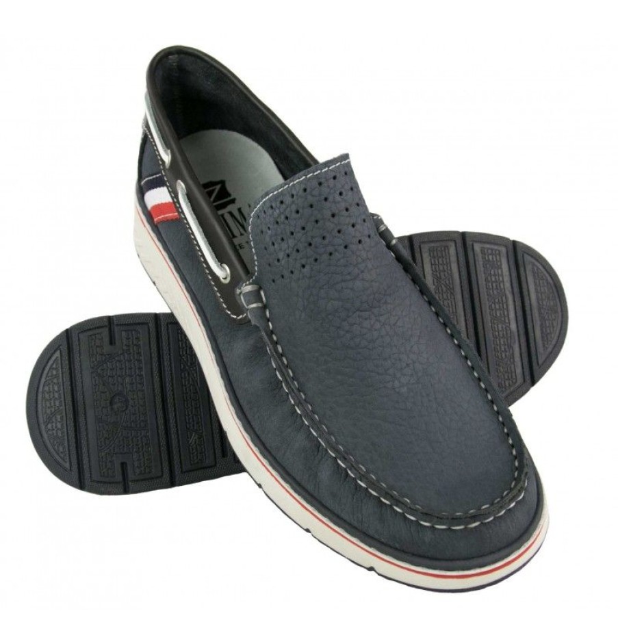 Hombre Zerimar Elegante | Mocasines De Piel Natural Sin Cierre Modelo Vargas Azul_Marino