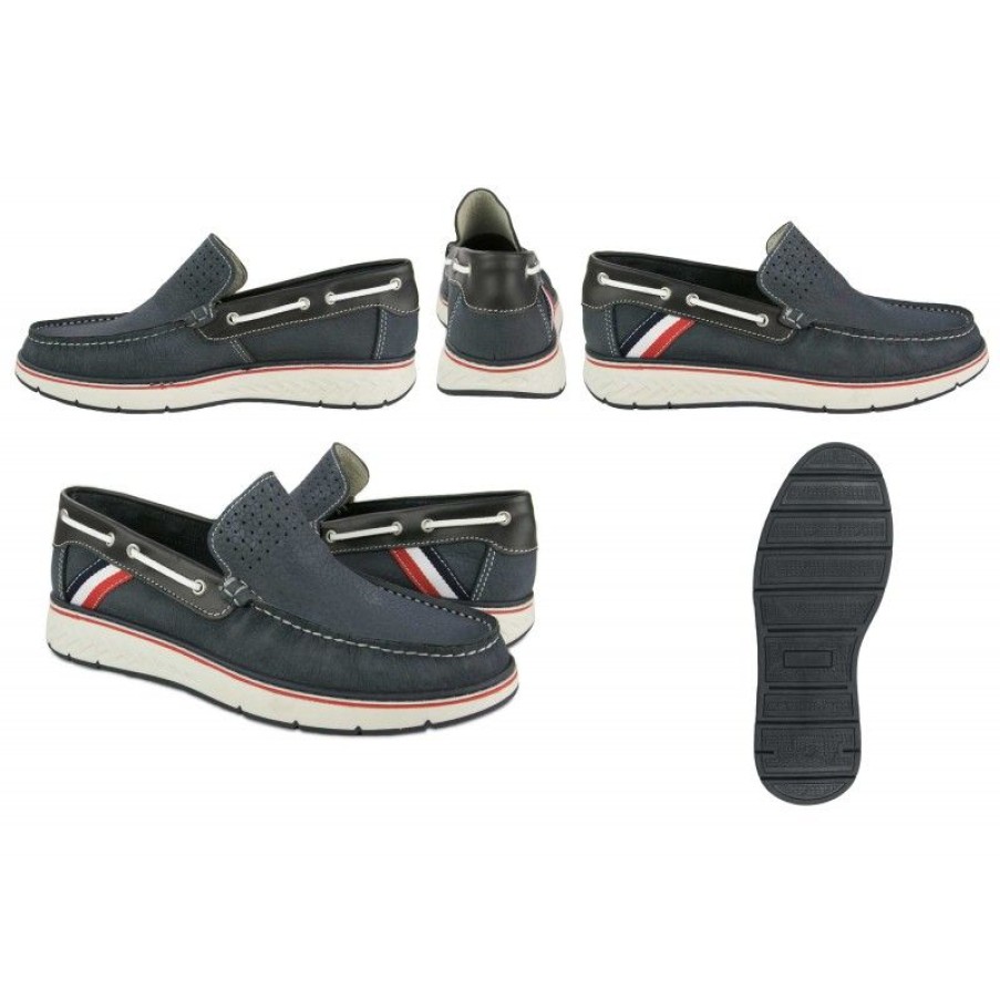 Hombre Zerimar Elegante | Mocasines De Piel Natural Sin Cierre Modelo Vargas Azul_Marino