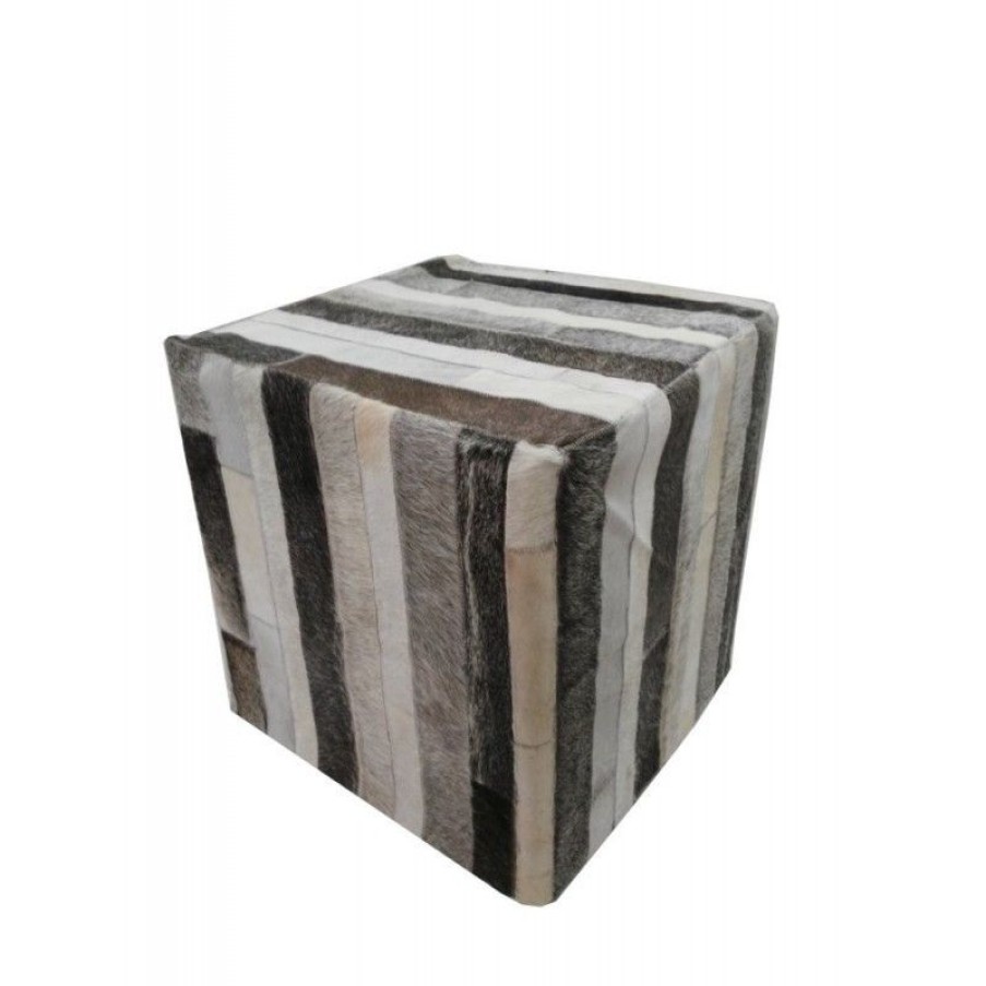 Decoracion Zerimar | Taburete Puff Revestido En Piel De Vaca 45X45X45 Cm Gris