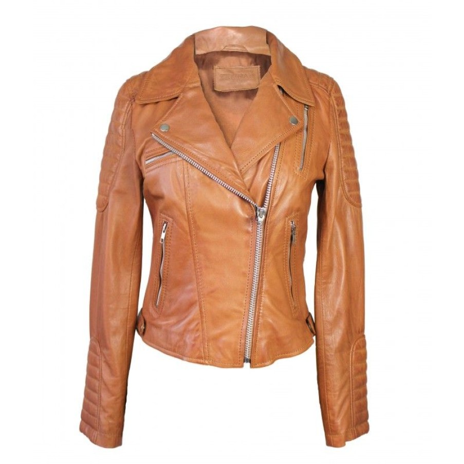 Mujer Zerimar Chaquetas De Cuero | Chaqueta Heavy De Piel Con Detalle Acolchado Modelo Dajo