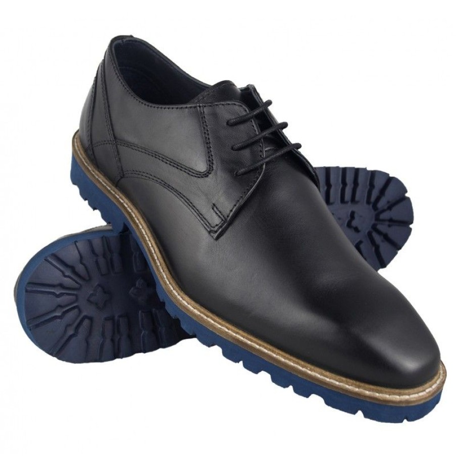 Hombre Zerimar Elegante | Zapatos De Piel Con Cordones Y Suela Azul Estilo Casual