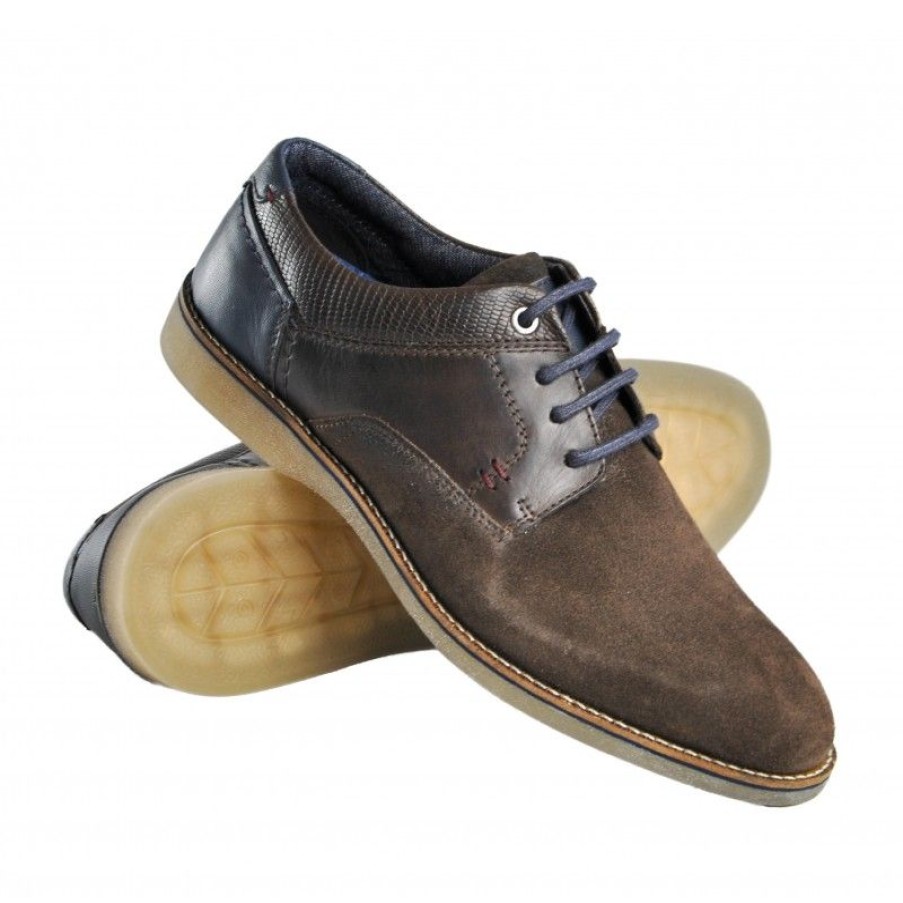 Hombre Zerimar Casual | Zapatos De Piel Con Cordones Modelo Brut Marron