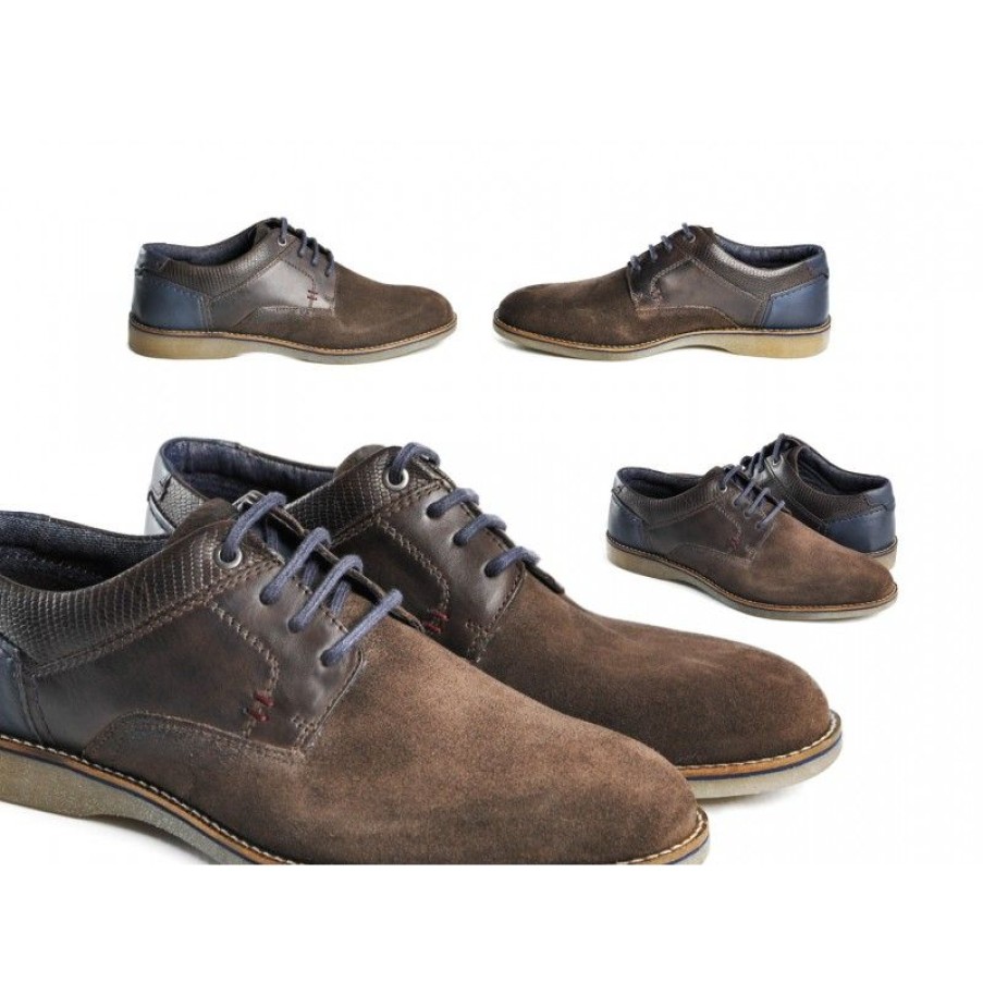 Hombre Zerimar Casual | Zapatos De Piel Con Cordones Modelo Brut Marron