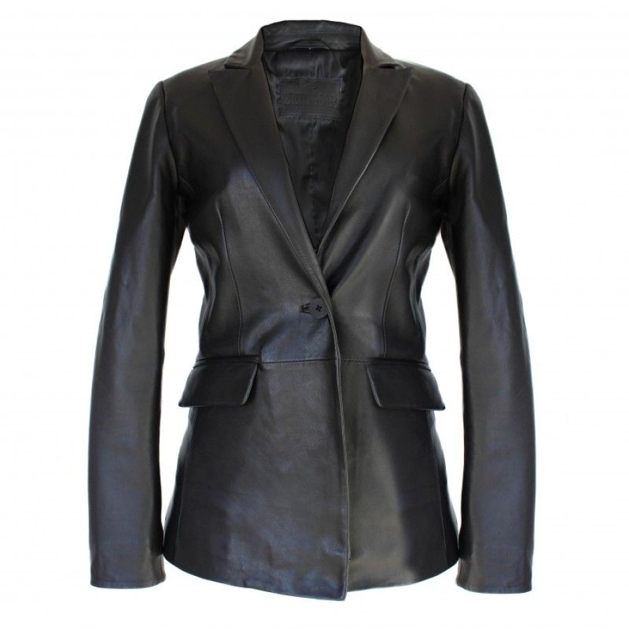 Mujer Zerimar Chaquetas De Cuero | Blazer De Piel Para Mujer Modelo Vitto Negro