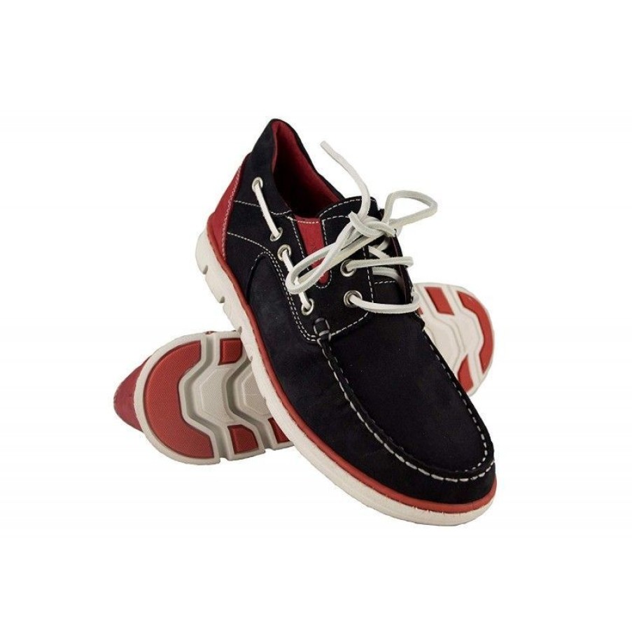 Hombre Zerimar Mocasines | Zapatos De Piel De Hombre Tipo Nautico Color Azul Marino-Rojo Azul_Marino_Rojo