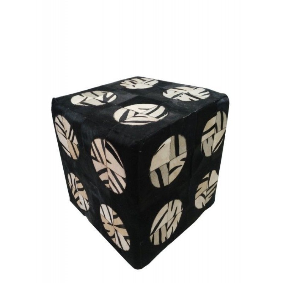 Decoracion Zerimar | Taburete Puffforrado En Piel De Vaca 45X45X45 Cm Negro_Blanco