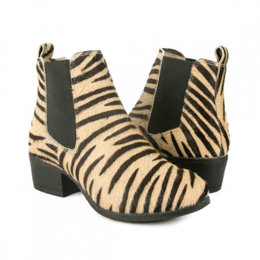 Mujer Zerimar Botas | Botin De Piel Animal Print Con Cierre Elastico