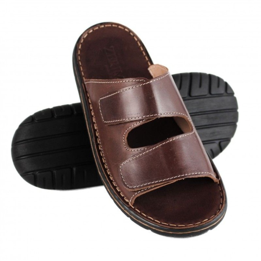 Hombre Zerimar Sandalias En Cuero | Sandalia De Piel Ajustable Con Velcro Modelo Jouska