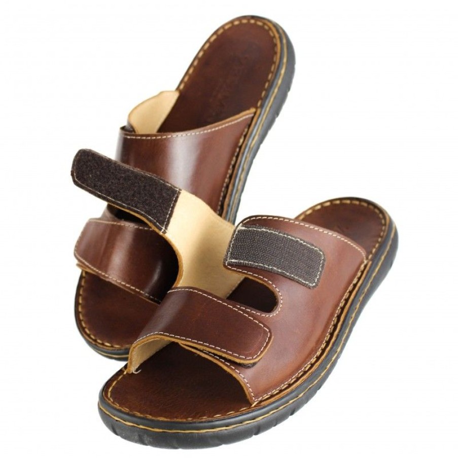 Hombre Zerimar Sandalias En Cuero | Sandalia De Piel Ajustable Con Velcro Modelo Jouska