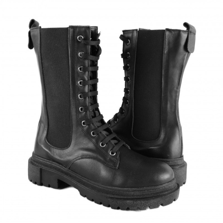 Mujer Zerimar Botas | Botas Estilo Militar Con Cremallera Y Elastico Bomb Negro