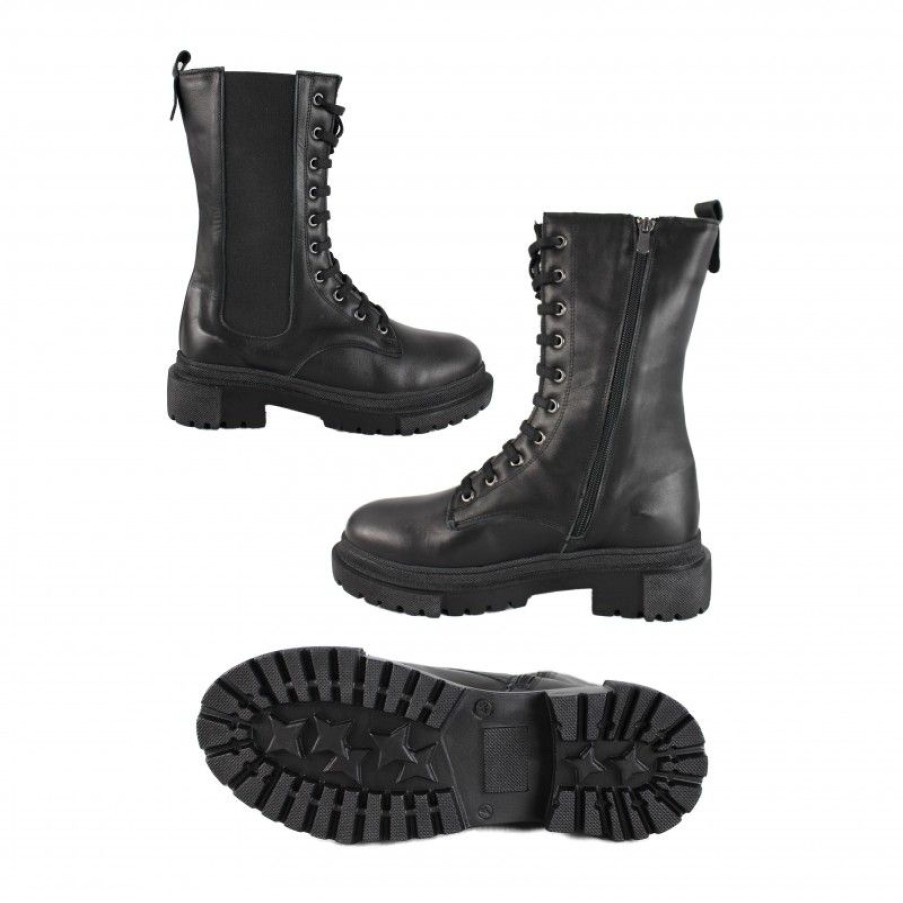 Mujer Zerimar Botas | Botas Estilo Militar Con Cremallera Y Elastico Bomb Negro