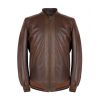 Hombre Zerimar Chaquetas De Cuero | Chaqueta De Piel Con Detalle Textil Lineas Modelo Cota Marron