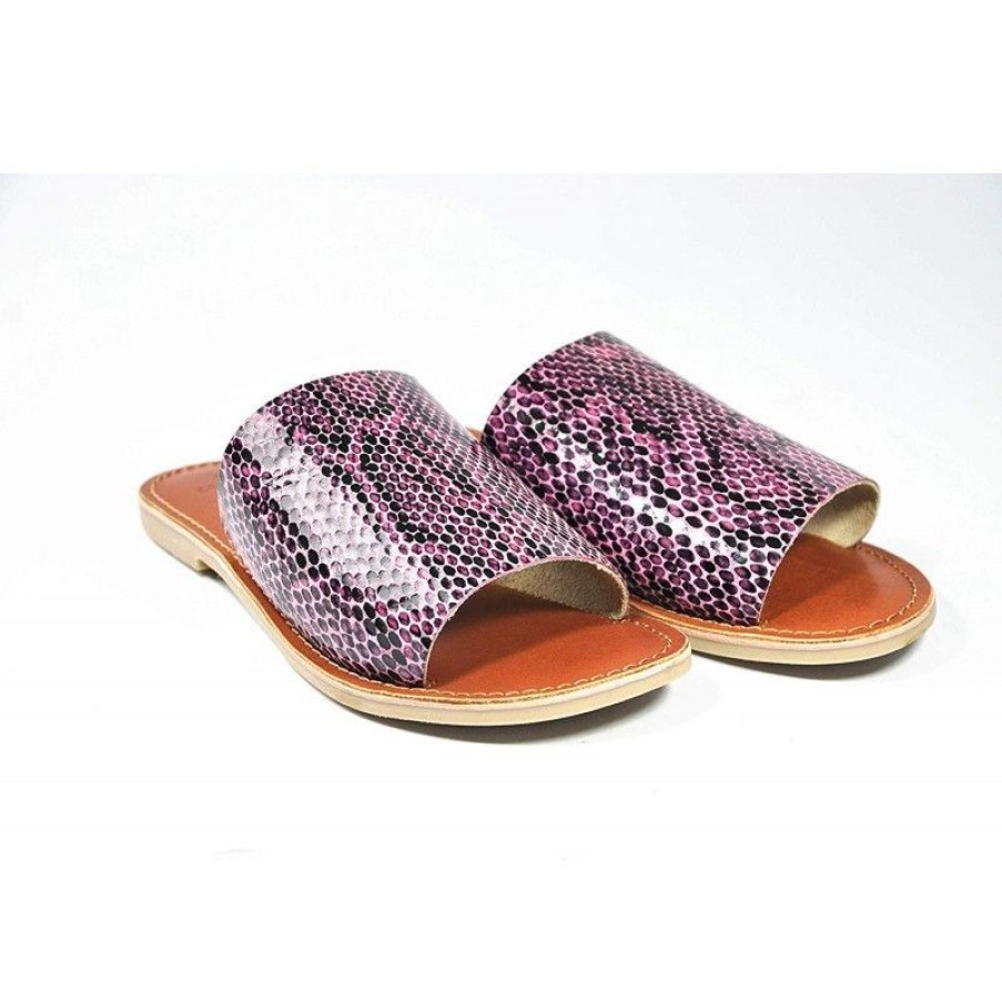 Mujer Zerimar Sandalias | Sandalias De Piel Estampado Serpiente Planas