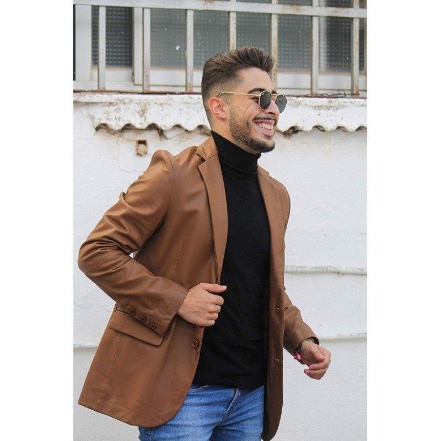 Hombre Zerimar Chaquetas De Cuero | Chaqueta De Piel Para Hombre Tipo Blazer Cuero