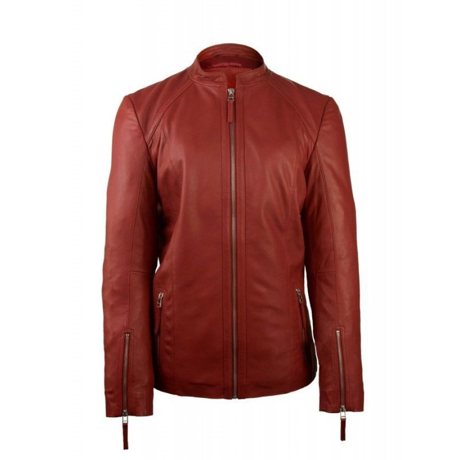 Mujer Zerimar Chaquetas De Cuero | Chaqueta De Cuero De Mujer Con Cremalleras Rojo