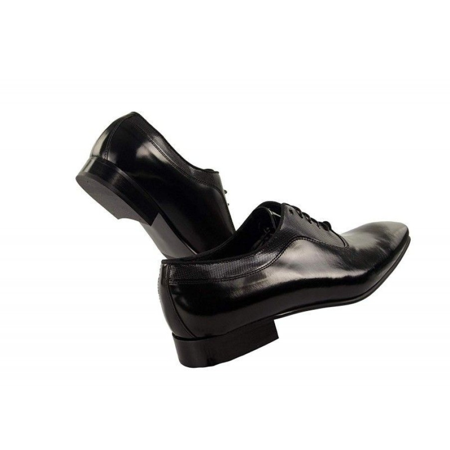 Hombre Zerimar Elegante | Zapatos Clasicos Elegantes De Piel Con Empeine Grabado Negro